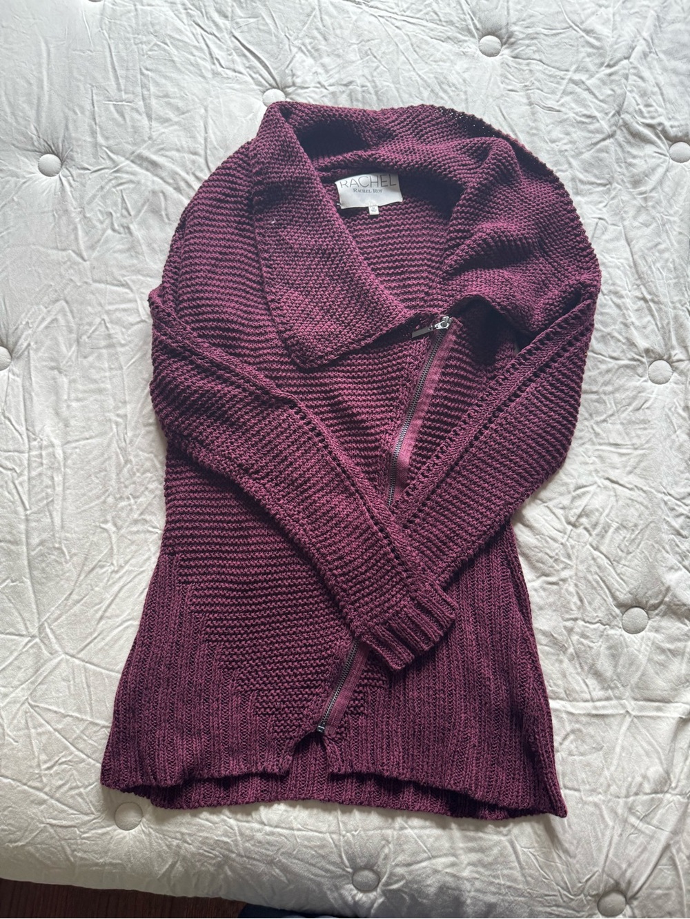 RACHEL Rachel Roy Burgundy Knit Zip-Front Cardigan